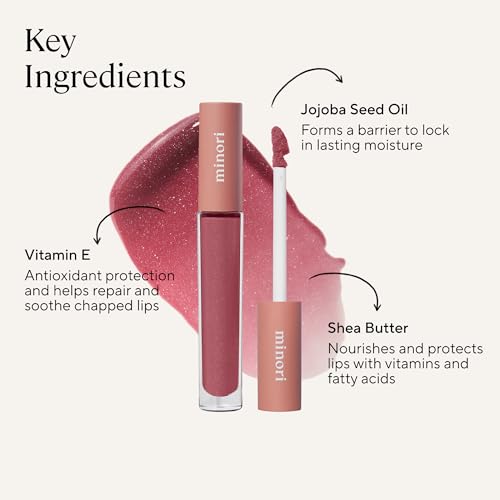 Minori Juneberry Lip Gloss – Hydrating Vegan Lip Shine with Subtle Shimmer, 0.11 fl oz