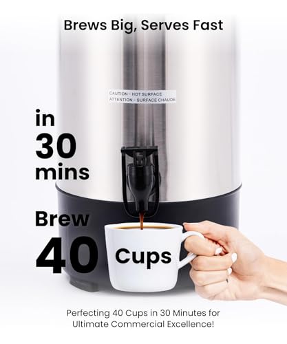 40-Cup Commercial Stainless Steel Coffee & Hot Water Urn - 6L, Metallic - Variation of THIS listing