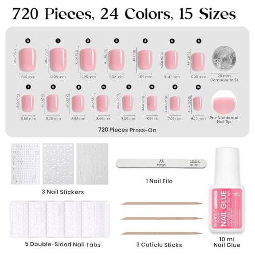 Beetles Press On Nails Kit - Creamy Drizzle, Short Square 720Pcs - D Variation