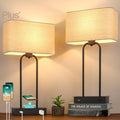 Modern Black Wireless Charging Table Lamp Set of 2 - Dimmable Touch Control, USB & Outlet