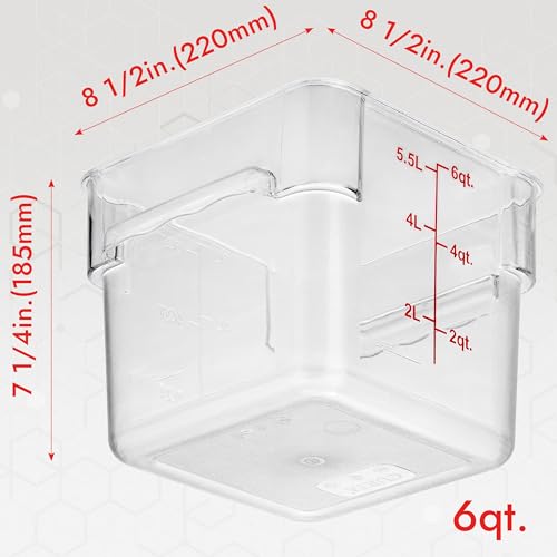 CURTA 6.0 Qt 4-Pack Food Storage Containers with Red Lids, NSF Commercial Grade, Square & Clear