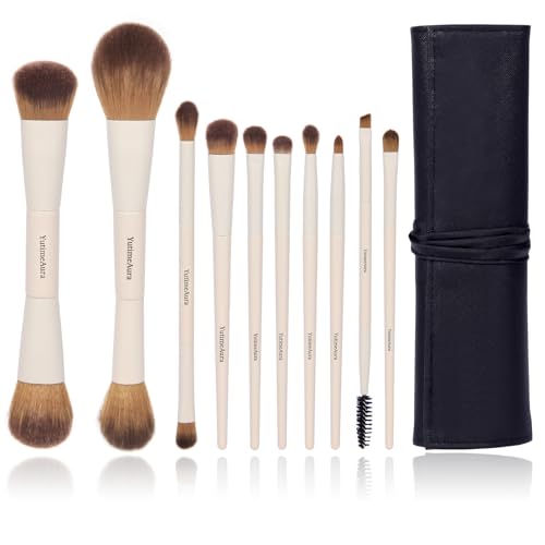 Ceamy Makeup Brush Set 10pc - Dual-Ended Vegan Brushes for Face & Eyes