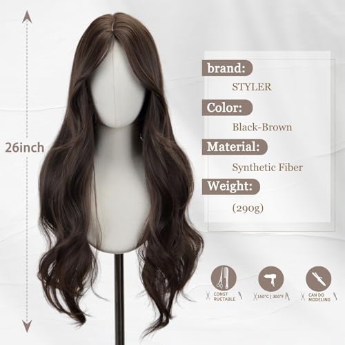 Brown Middle Part Wavy Wig for Women - 26 Inch Synthetic Heat-Resistant Hair, Natural Look, Daily & Cosplay Use - Variation of THIS listing