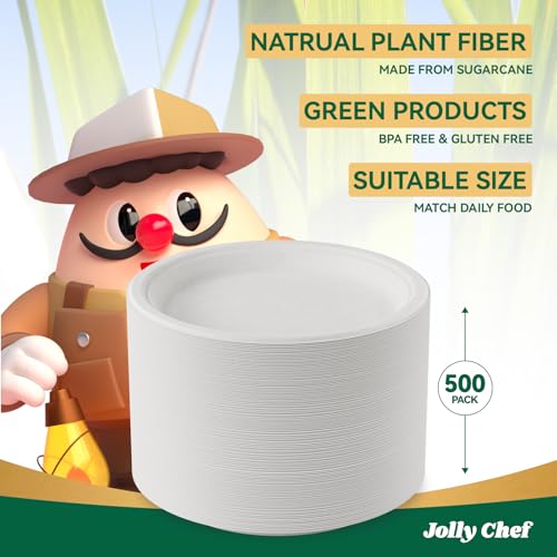 Eco-Friendly Heavy Duty 10 Inch Disposable Paper Plates - 500 Pack, White, Compostable