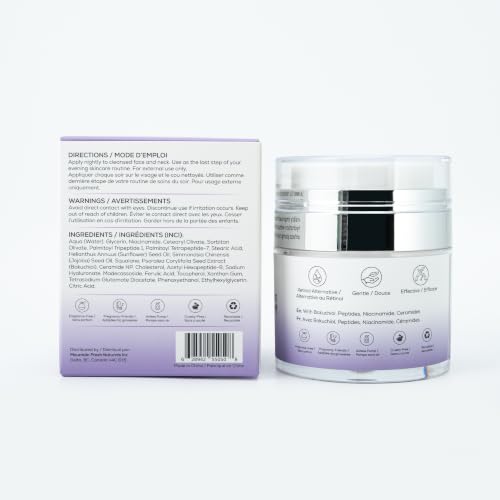 Bakuchiol Night Cream with Peptides & Ceramides - Fragrance-Free, Pregnancy-Safe Moisturizer, 50mL