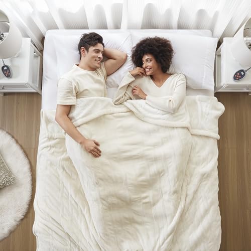 Beautyrest Reversible Electric Heated Blanket Twin Ivory 84x62 - Safety & Adjustable Heat