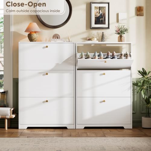 Nicetree White 3-Drawer Narrow Shoe Cabinet | Freestanding Modern Shoe Storage for Entryway