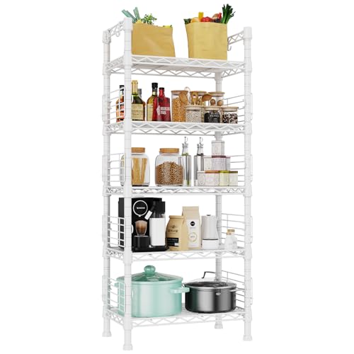 FUTASSI 21.2 x 9.4 x 59.2-inch 5-Tier Metal Storage Rack, White Shelf Organizer for Kitchen, Bathroom, Garage