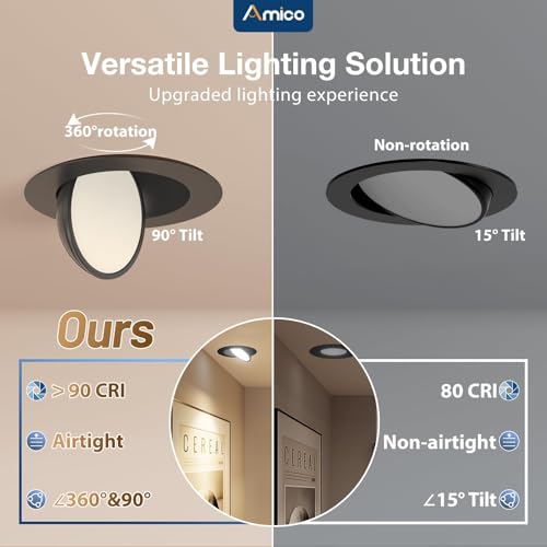 6 Inch Black Gimbal LED Recessed Ceiling Light - Adjustable, 5 CCT