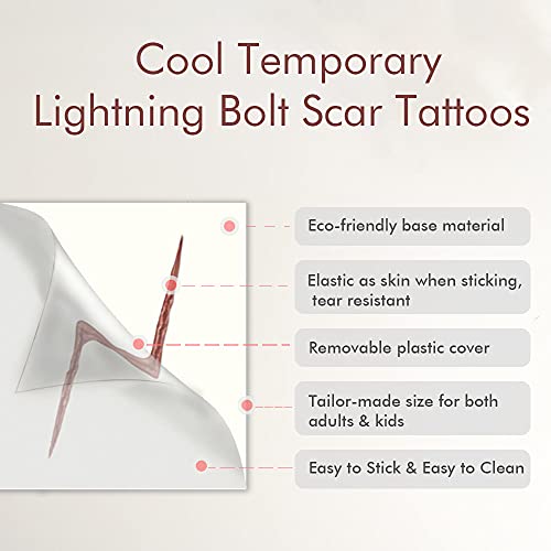Wizard Lightning Bolt Scar Temporary Tattoos for Halloween,Magic Cosplay Birthday Party Supplies Decorations, 24 PCS