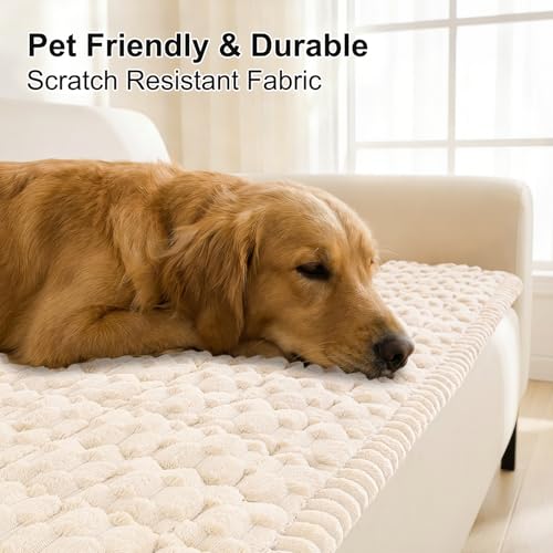 Smiry Pet Couch Cover Cream 43x82.7 Inches Non Slip Fuzzy Sofa Protector