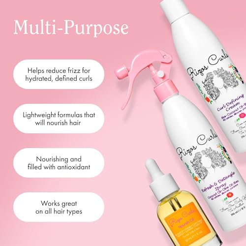 Curl Refresh & Detangle Spray, Nourishing Oil & Defining Cream Set for Curly Hair