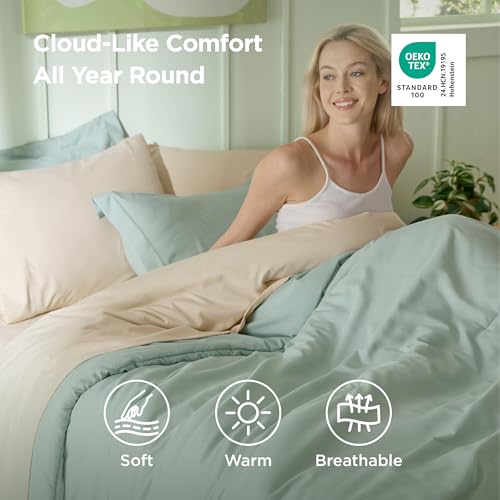 Bedsure Queen Bed in a Bag - Sage Green Comforter Set, 7 Pieces, Contrasting Colors