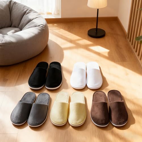 Grey Disposable Spa Slippers 10 Pairs Cotton Velvet Closed Toe Hotel Indoor Use