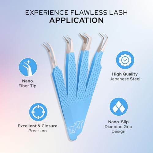 M LASH Tweezers, Eyelash Extensions Set of 4 | White