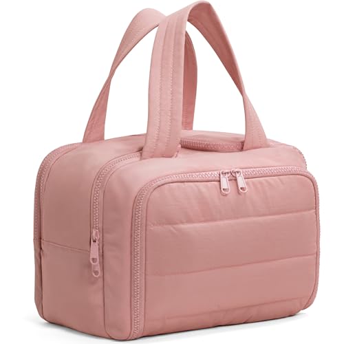 Travel Toiletry Bag Large Capacity with 4 Compartments Wet Dry Separation Pink - Lightweight & Spill-Proof