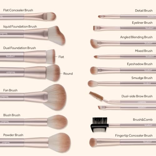 Makeup Brush Set - 15-Piece Face & Eye Cosmetic Tools in Champagne Gold