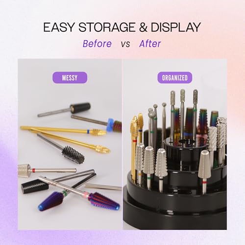 PANA Round Cake Tier Nail Drill Bit Holder Display Organizer Case - Dustproof Carbide Bit Storage Container Box For Manicure Tools Nail Salon - 48 Holes Rose Gold (Drill Bits Not Included)
