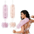 2Pcs Exfoliating Body Scrubber, Bath Ball Pulling The Back Strip 2 in 1, Back Scrubber for Shower Bath, Stretchable Drawstring Back Strip Bath Ball, Exfoliating Washcloth Towel for Men Women