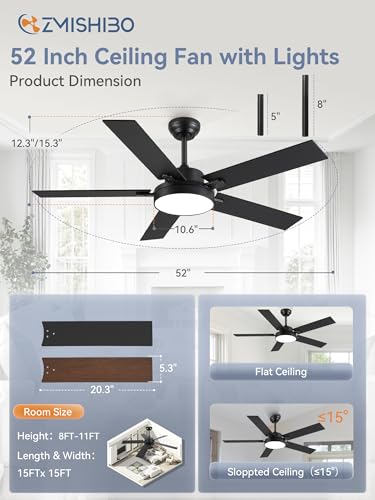 52 Inch Ceiling Fan with Light - Black, 30W LED, Smart Remote & App Control