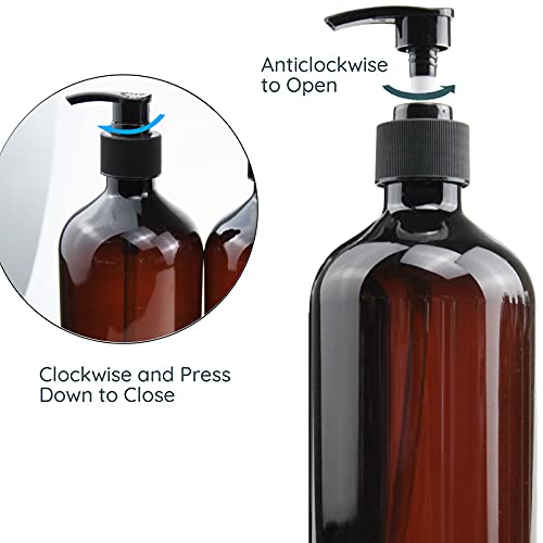 6-Pack 500ml Amber Plastic Pump Bottles with Dispenser - Reusable & BPA Free