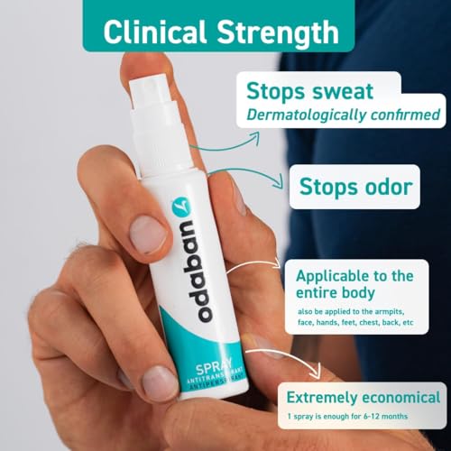 Odaban Antiperspirant Spray 1 Fl Oz for Body Hands Feet Underarms - Fragrance-Free, Dermatologically Tested, Long-Lasting Hyperhidrosis Relief