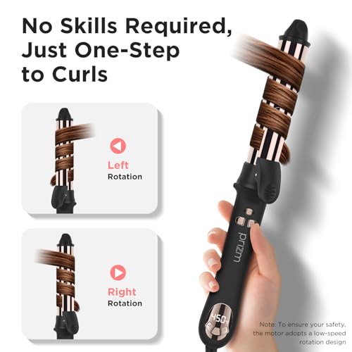 Prizm 1.25 Inch Curling Iron for Big Curls - Rotating Wand, LCD Display, 450°F, Auto-Shutoff, Dual Voltage - Variation of 1.25 Inch / 32mm