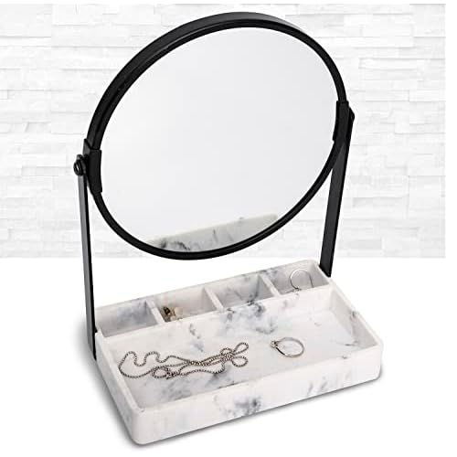 Vanity Mirror With Marble Tray, Two-Sided 6 Inches 1X/3X Magnification Makeup Mirror With Stand, Table Mirror