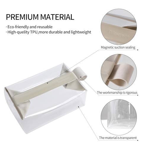 Premium Magnetic Clear Toiletry Bag ? 0.7mm Thick Structured TPU Travel Organizer, Waterproof Transparent Cosmetic Case with Snap Closure, Modern Color Triml (White Trim)