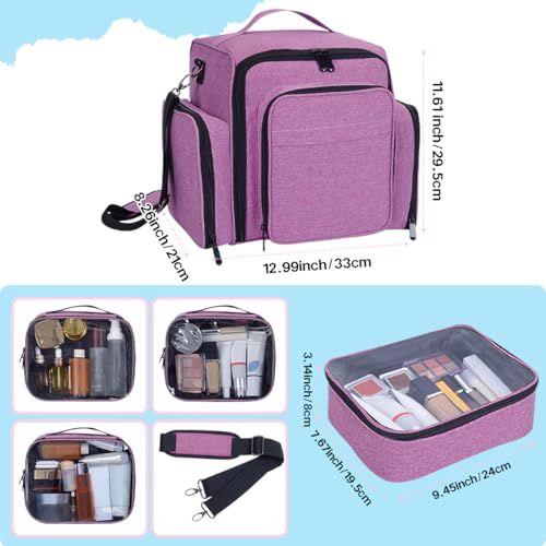 Large Makeup Bag Organizer with 3 Removable Pouches - Purple - Travel & Home Storage