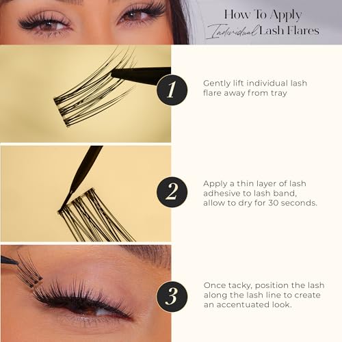 Lilly Lashes Individual Flares, Set of 32 Lash Clusters, 3x Eyelash Clusters Each for Easy Placement, Double Layer Lash Cluster for 3D Glam Look, All Eye Shapes, Eyelash Cluster Lash Glue not Included
