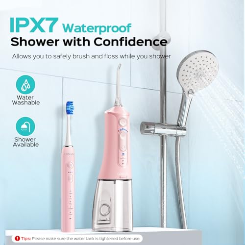 COSLUS Pink Water Flosser & Electric Toothbrush Combo - Oral Care Kit