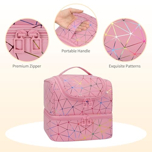 CUBETASTIC Triangle Pink Nail Polish Organizer Bag - Holds 27 Bottles & Lamp, Travel Manicure Case