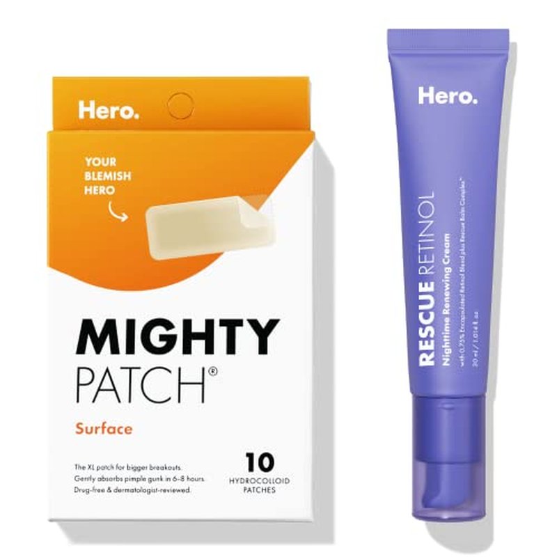 Hero Cosmetics Mighty Patch¢â Surface Patch and Rescue Retinol Nighttime Renewing Cream Bundle