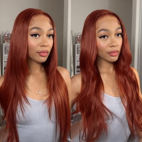 Suntefic 24 Inch Synthetic Lace Front Wig 13x6 HD Glueless Pre-Plucked Hairline for Black Women, Yaki Straight Layered Style