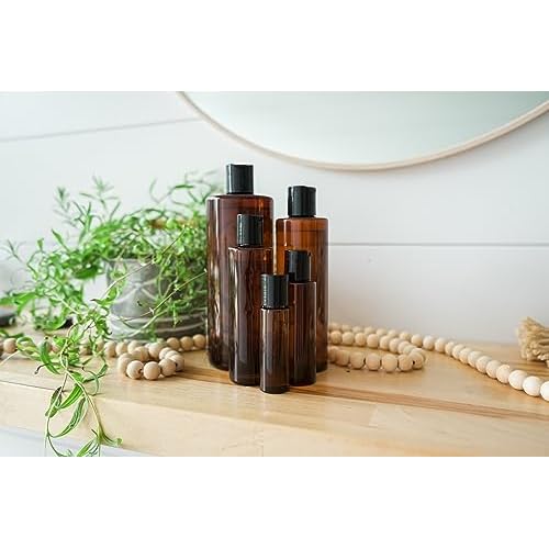Plastic Amber Bottles (Pack of 12) - 16oz Amber Plastic Bottle with Screw Caps; Used as Reusable Shampoo, Lotion, Travel, Body Wash Container