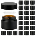 2 oz Reusable Black Glass Container Jars 24 Pack with Wide-mouth Leak Proof Cap and Inner Pull-On Lid for Travel Storage Makeup, Face Creams, Body Lotions, DIY Crafts or Others