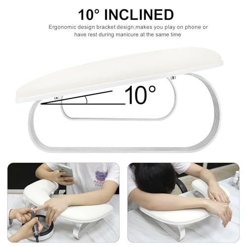 U Shaped Arm Rest for Nails Tech,Cleanable Leather Manicure Nail Hand Rest Stand,Nail Armrest Pillow for Acrylic Nails Salon Tool,Aluminum Alloy Holder,Non-slip Pads