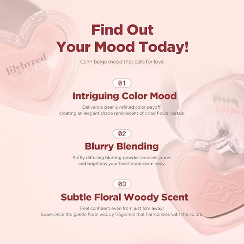 lilybyred Luv Beam Blur Cheek | Heart-Shaped Korean Powder Blush, Silky Texture, Lightweight, Soft Blurring Matte Finish, Long-Lasting, Natural Flush, Floral Woody Scent, 0.14 oz. (05 Blurry Lavender)