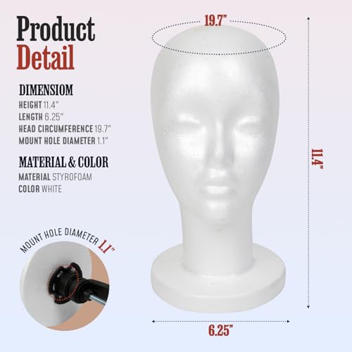 11.4-Inch White Styrofoam Mannequin Head for Wigs & Display 2 Pack - Salon Use