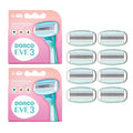DORCO eve Pack of 3 Razors for Quick & Easy Shaving (No Handle, 8 Pcs Razor Blade Refills), 3 Curved Blades for Shaving with Aloe Vera Moisture Bar, Interchangeable Cartridge for Sensitive Skin