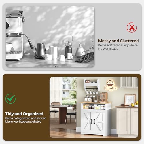 Farmhouse Kitchen Island with Storage and Floating Shelf - White and Natural - 23.6"L x 13.8"W x 31.5"H