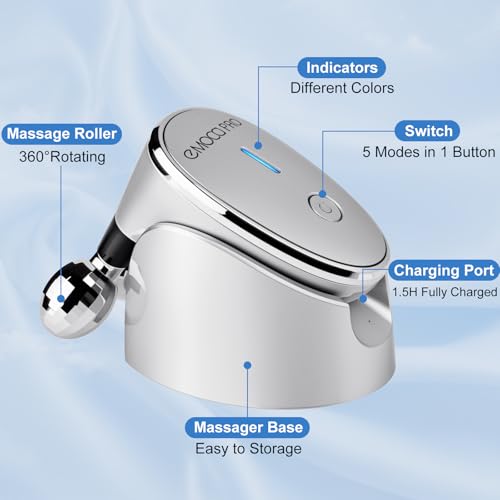 EMOCCI PRO Silver Electric Facial Massager 5-in-1 Vibrating Face Roller Skin Care Tool