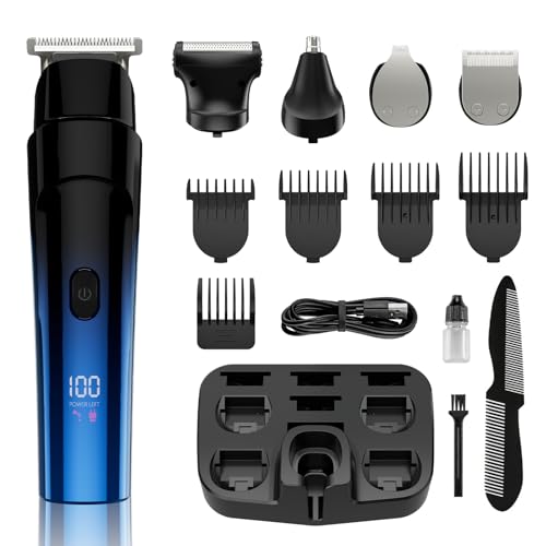 Beard Trimmer for Men, 5-in-1 Cordless Hair Clipper Kit with Foil Razor, Waterproof Body, Nose & Ear Groomer, Precision Trimming for Beard, Hair & Body Care (Blue)