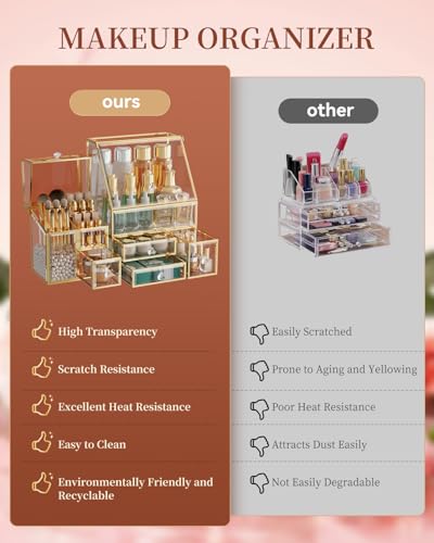 CoralHouse Clear Glass Makeup Organizer with Brush Holder - Modular Vanity Storage