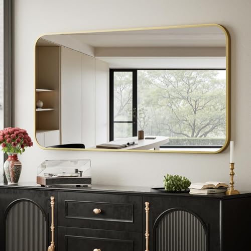 Black Metal Frame Rectangle Vanity Mirror - Rounded Corners 30x40