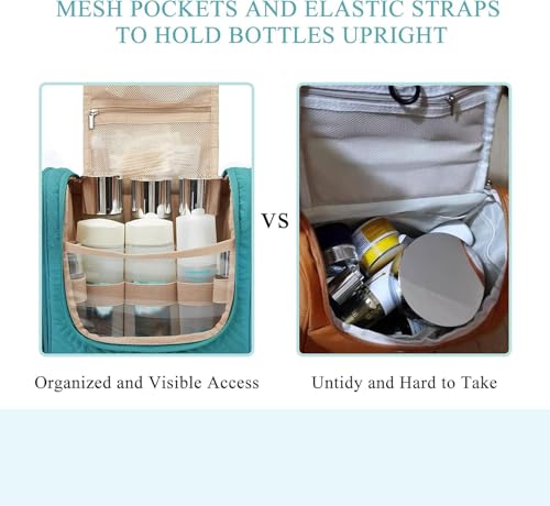 Hanging Toiletry Bag for Women - Large Blue Travel Organizer with Hook