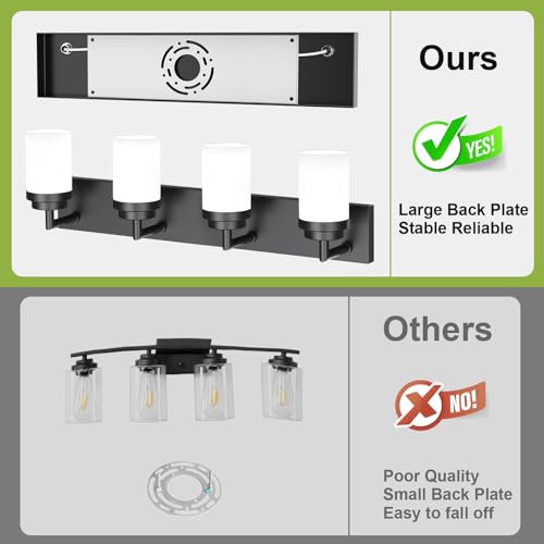 Matte Black Bathroom Light Fixtures Over Mirror - 4 Light White Glass Shade, Modern Vanity Lighting, Variation: Black-White Shade