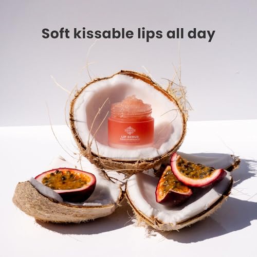 Dermasuri - Lip Exfoliator Scrub & Moisturizer - Sugar Scrubs, Overnight Hydration & Softening - Brighten & Soften Dark Lips For Men & Women -Soothing Dryness -Coconut Passion Fruit Flavor - 20g/0.7oz