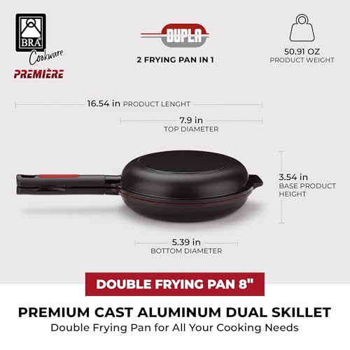 8-Inch Dual Skillet Pan for Omelets & Frittatas - Cast Aluminum, Non-Stick, Reversible